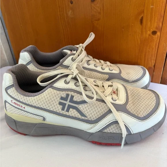 KURU Carrera Sneakers in Cream and Gray with Red Accents - Picture 7 of 14